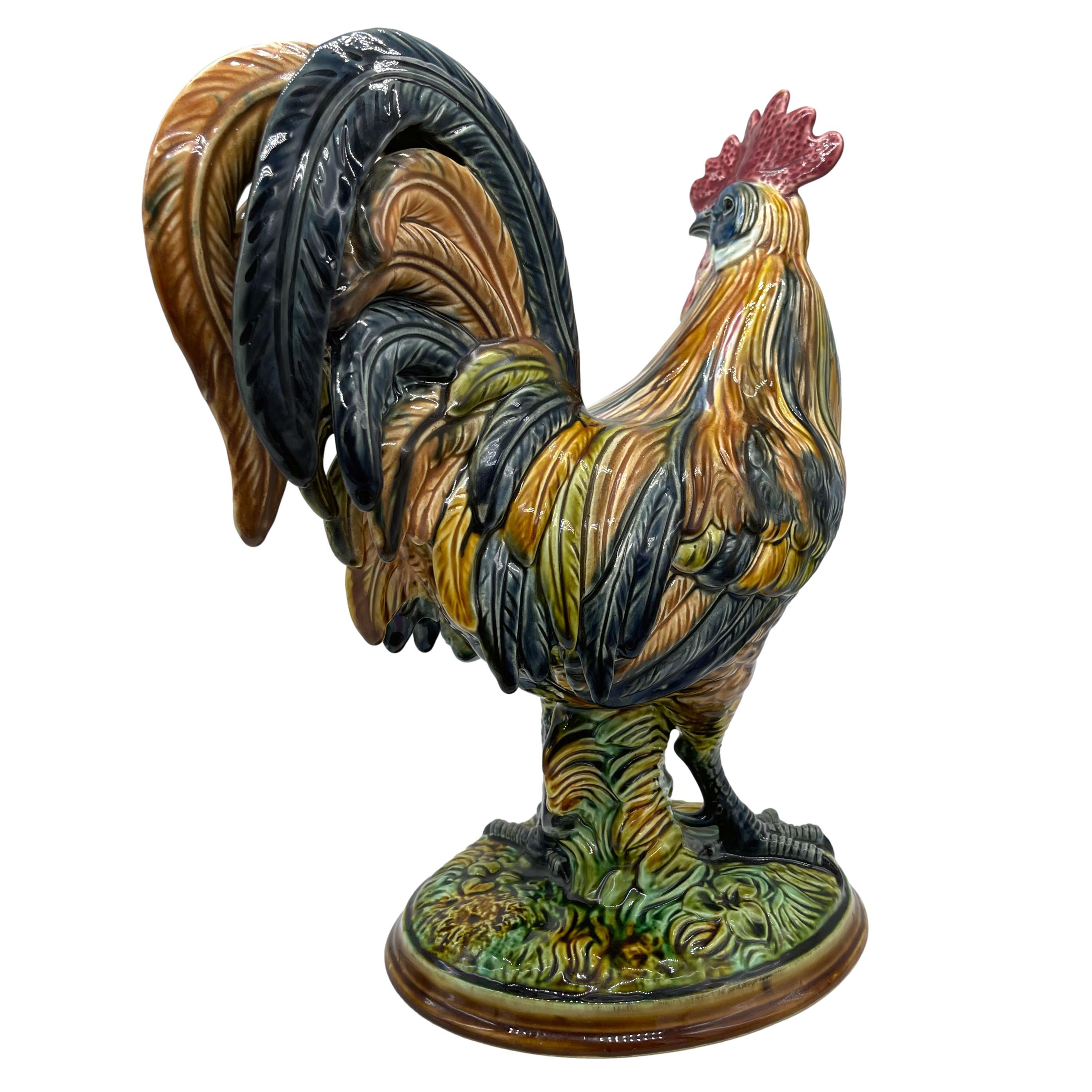 German Majolica Figural Rooster by Riedel Von Riedelstein, Dallwitz, ca. 1885 For Sale 1