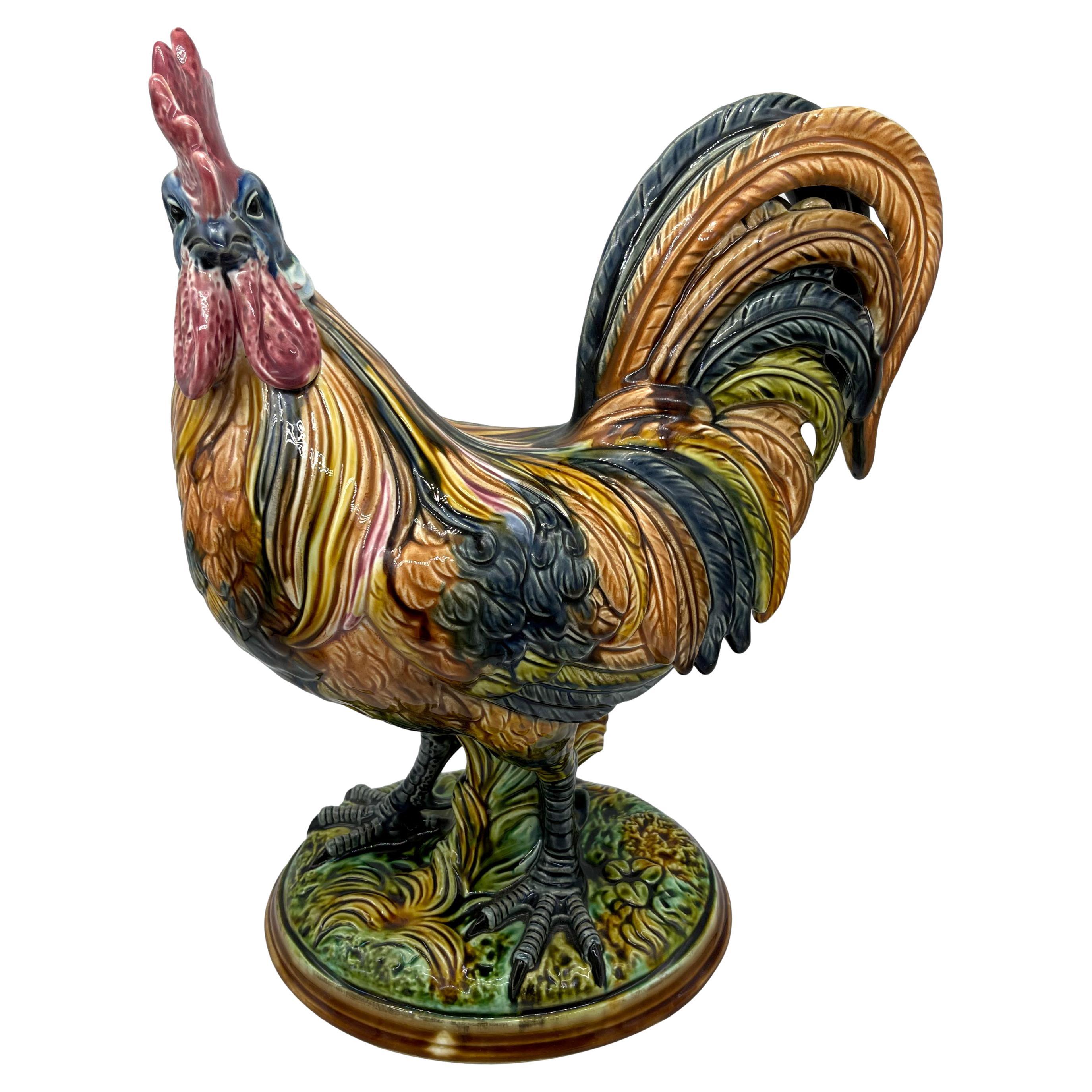German Majolica Figural Rooster by Riedel Von Riedelstein, Dallwitz, ca. 1885 For Sale