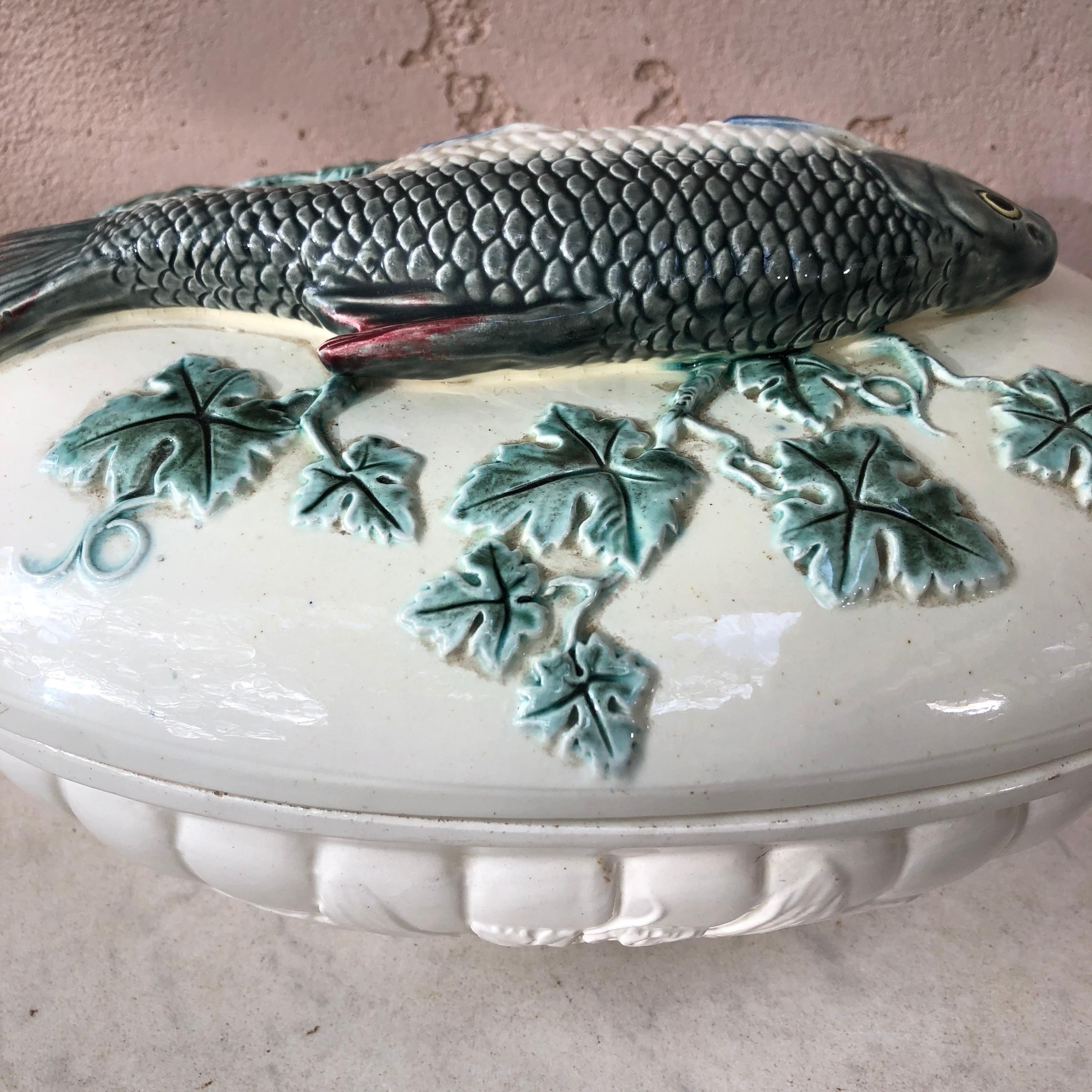 Ceramic German Majolica Fish Tureen Krause, circa 1890 For Sale