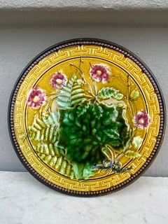 German Majolica Flowers & Leaves Plate Zell circa 1900