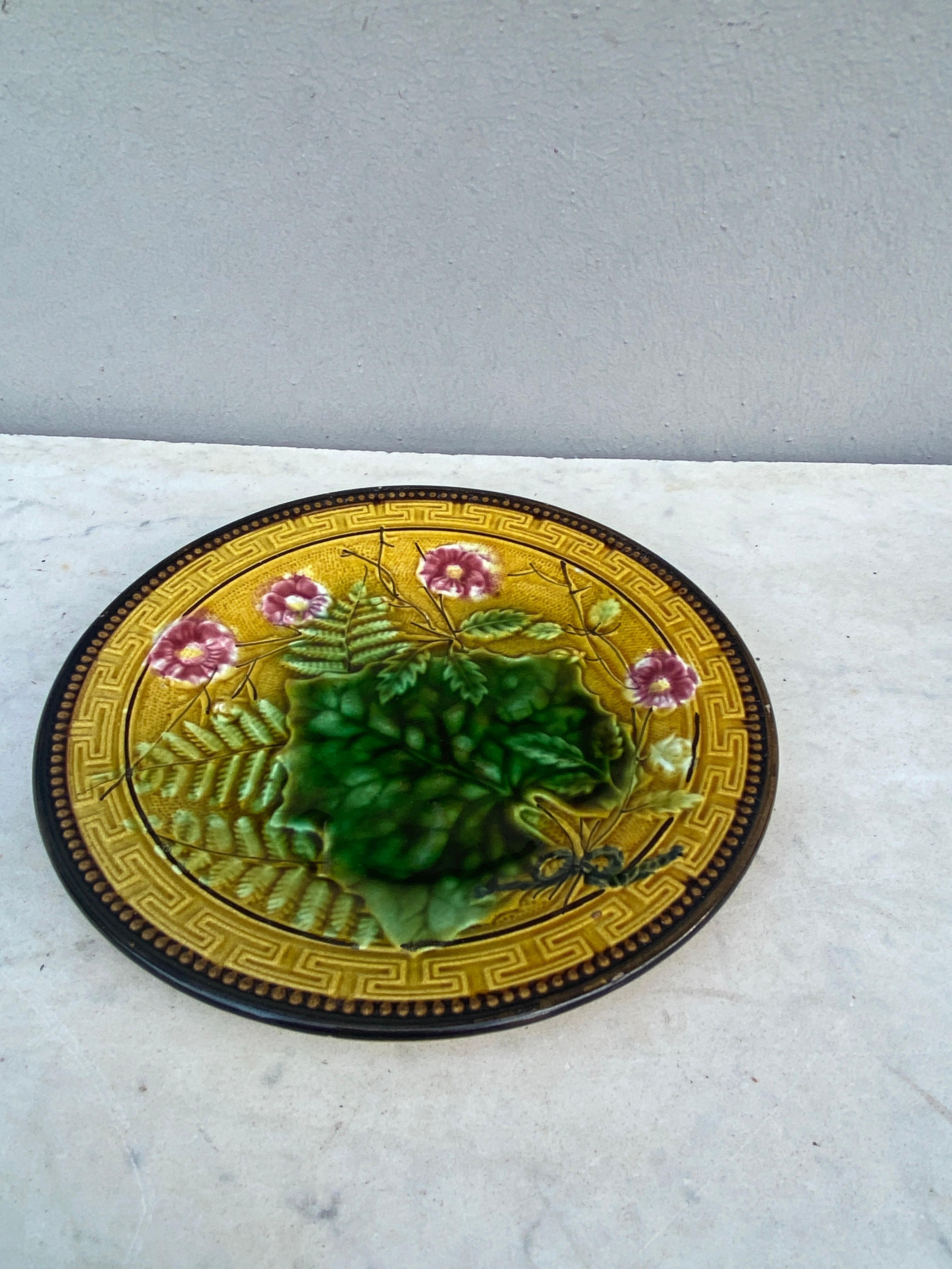 Rustic German Majolica Flowers & Leaves Plate Zell circa 1900 For Sale