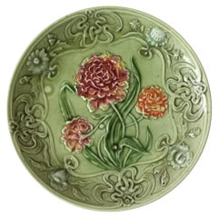 Antique German Majolica Flowers Plate, circa 1900