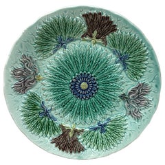 German Majolica Flowers Plate, Circa 1900 German Majolica Flowers Plate, Circa 1900