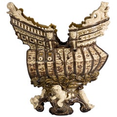 Antique German Majolica Galleon Centerpiece, circa 1880