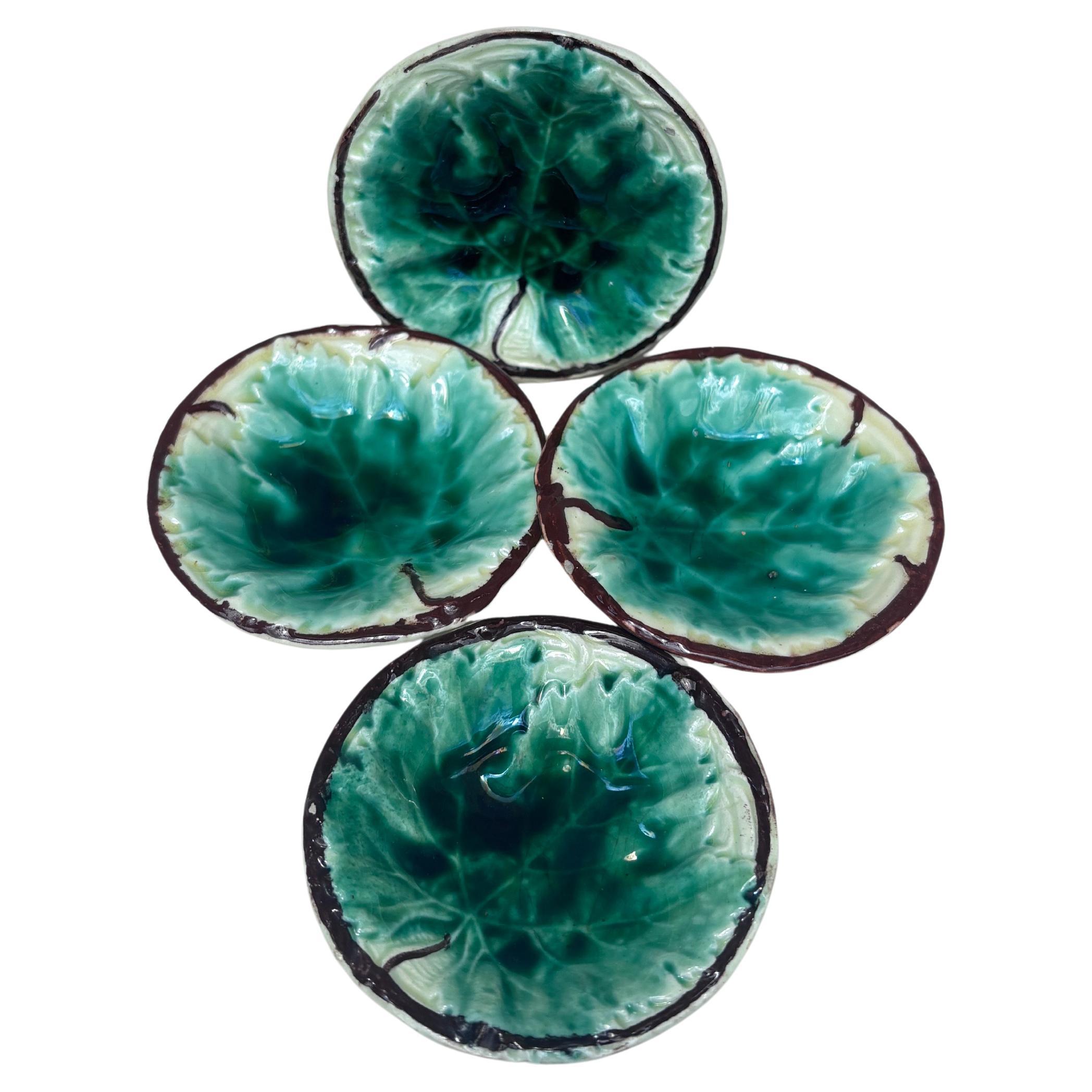 Early 20th Century German Majolica Leaf Butter Pat circa 1900 For Sale