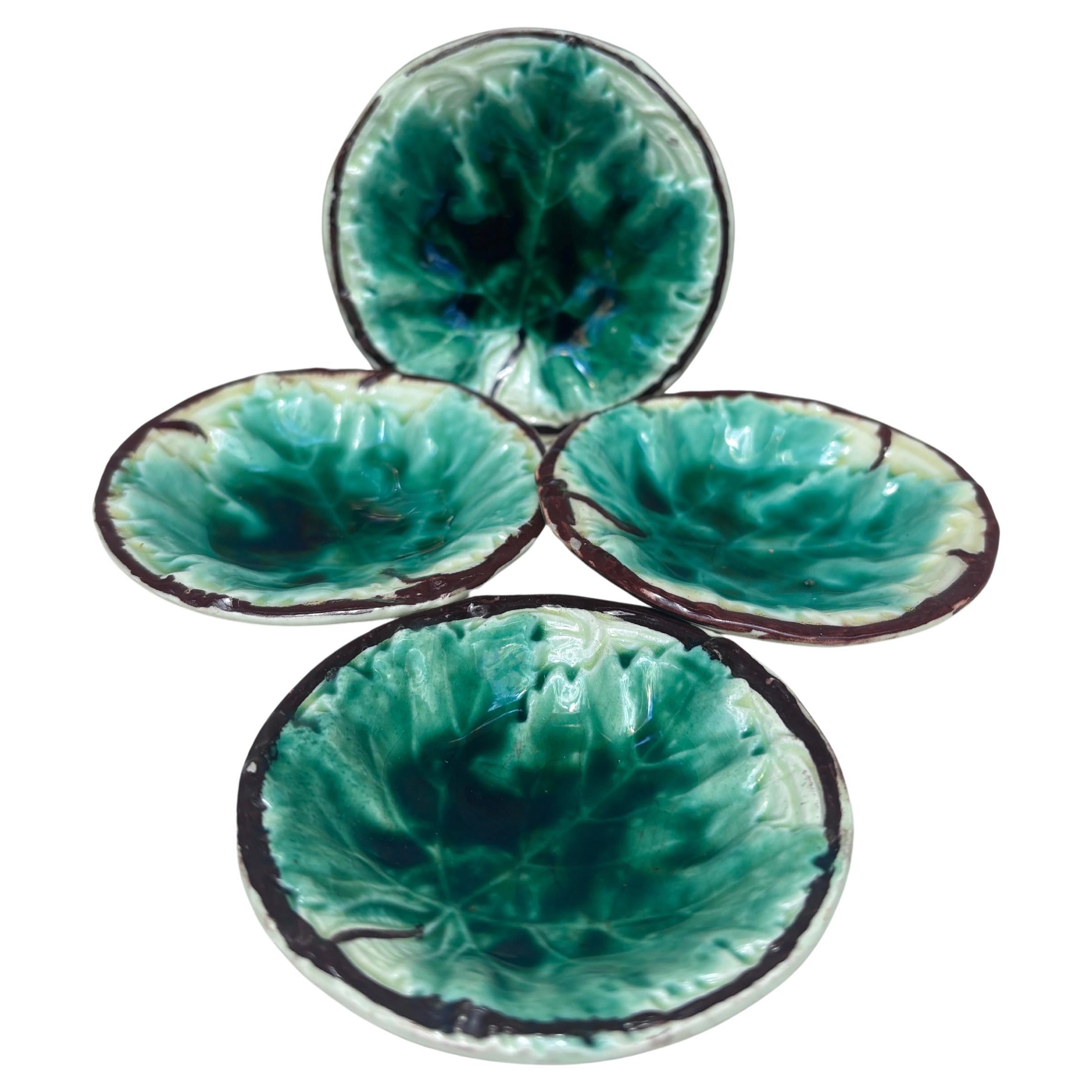 Ceramic German Majolica Leaf Butter Pat circa 1900 For Sale