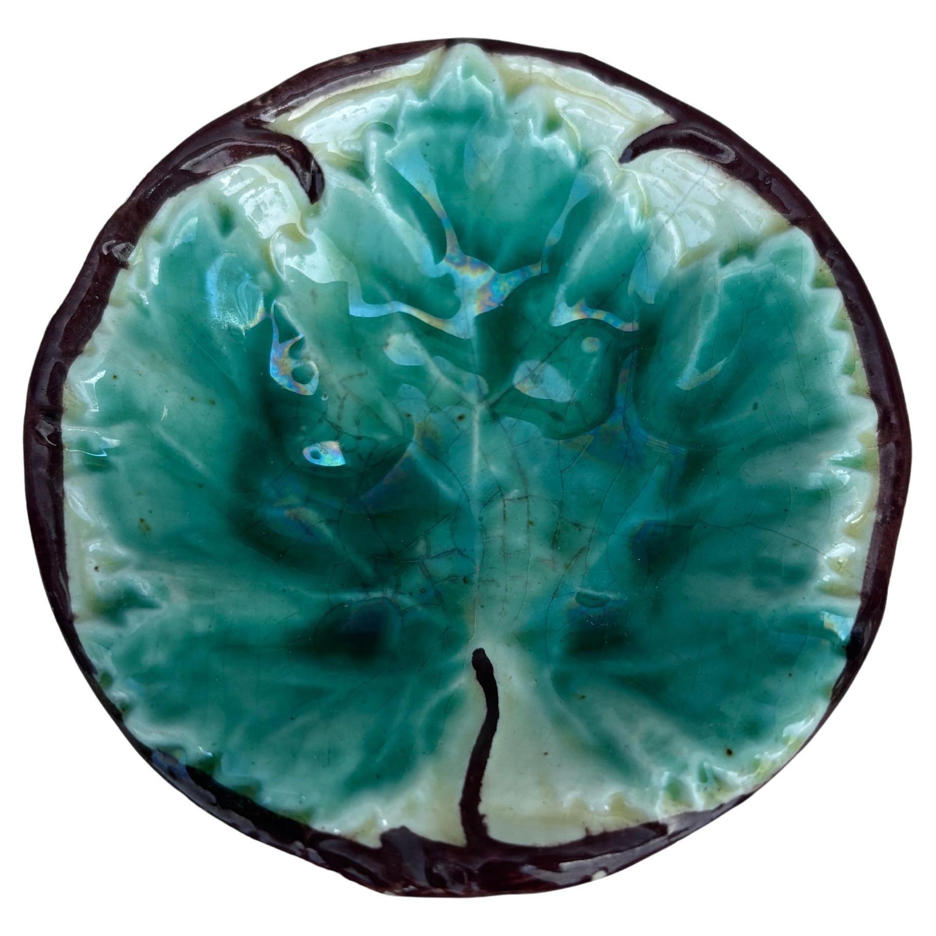 German Majolica Leaf Butter Pat circa 1900 For Sale
