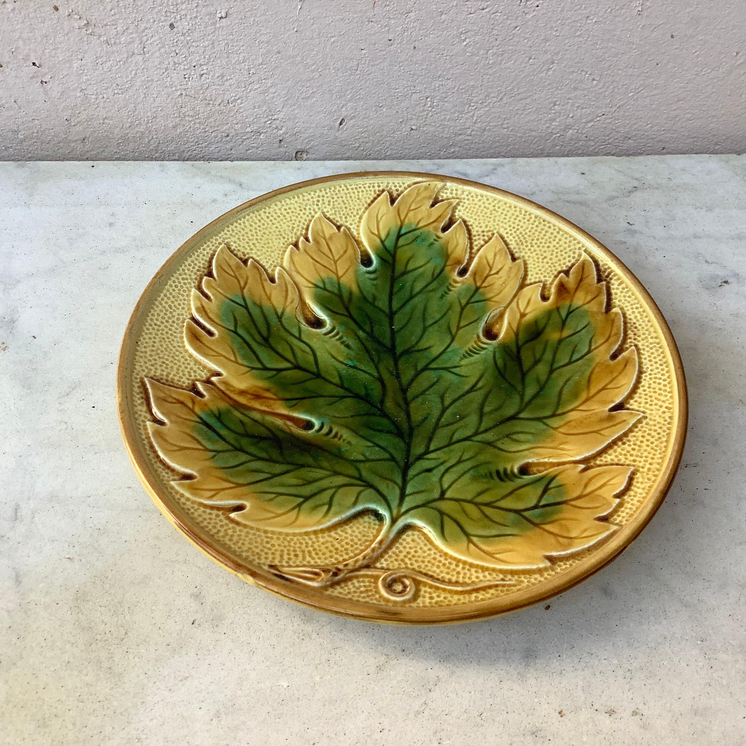 German Majolica leaf plate, circa 1900.