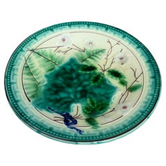 German Majolica Leaves & Ferns Plate, Circa 1890