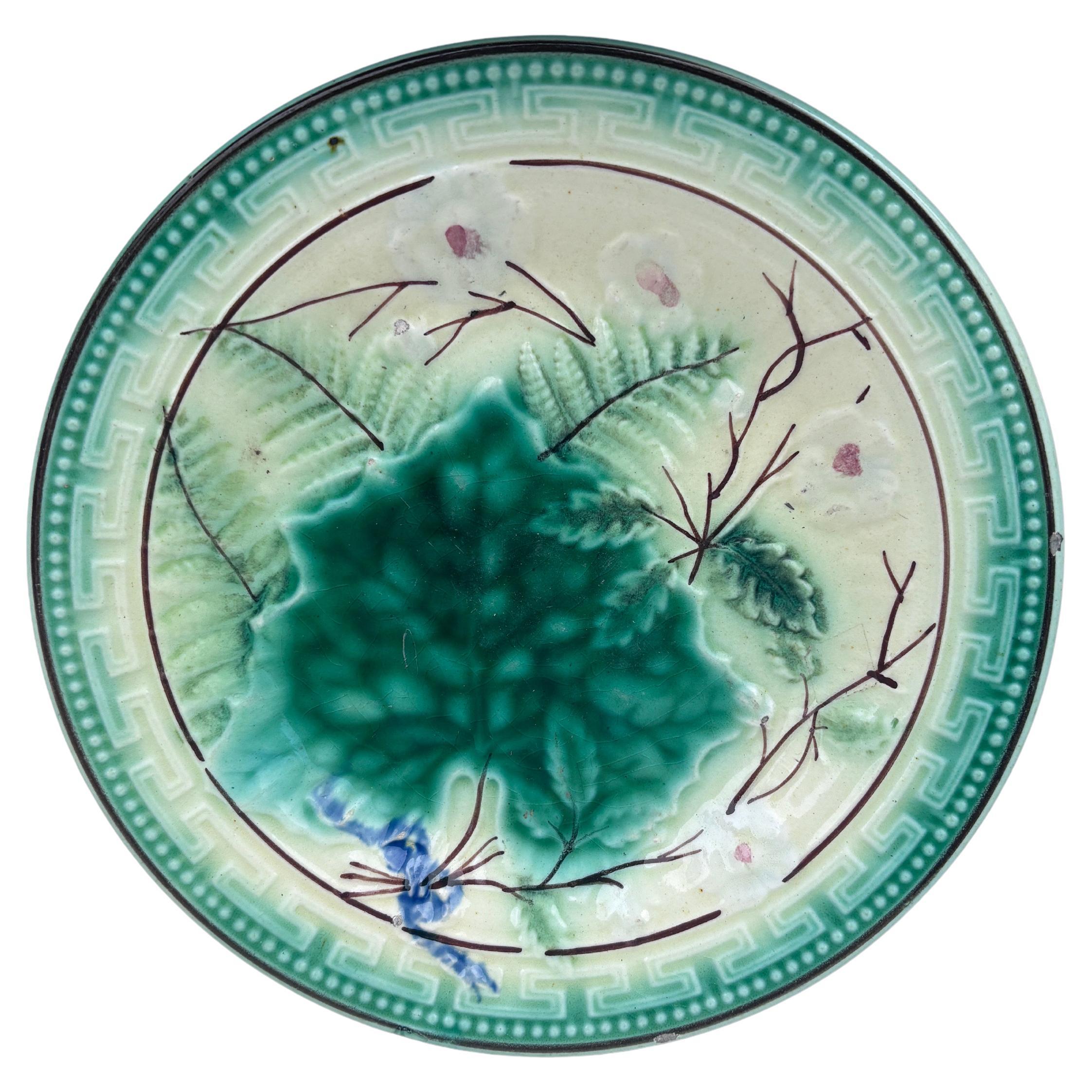 German Majolica Leaves 
Ferns Plate, Circa 1890