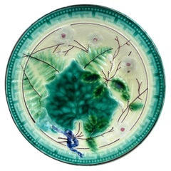 Piatto in maiolica tedesco Foglie e Felci, CIRCA 1890