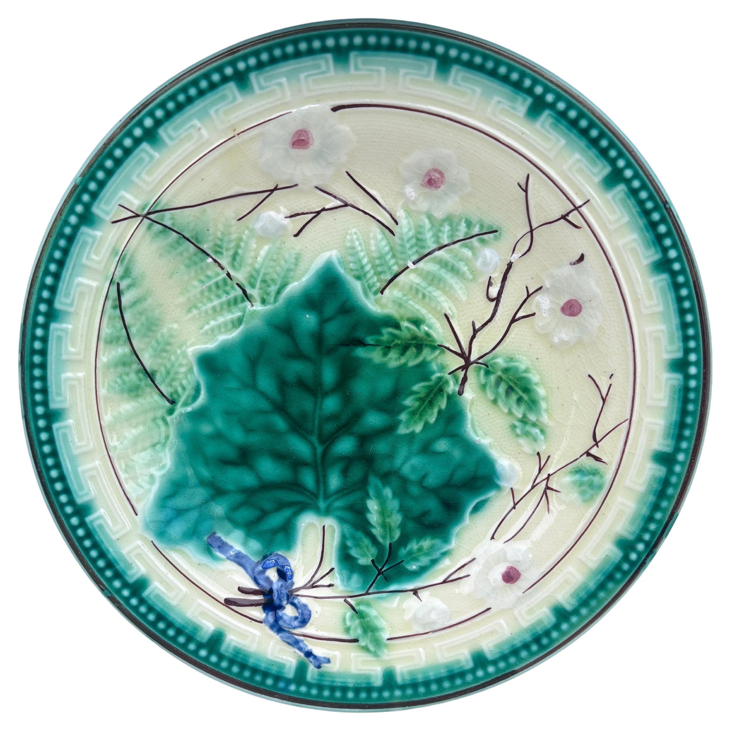 German Majolica Leaves 
Ferns Plate, Circa 1890