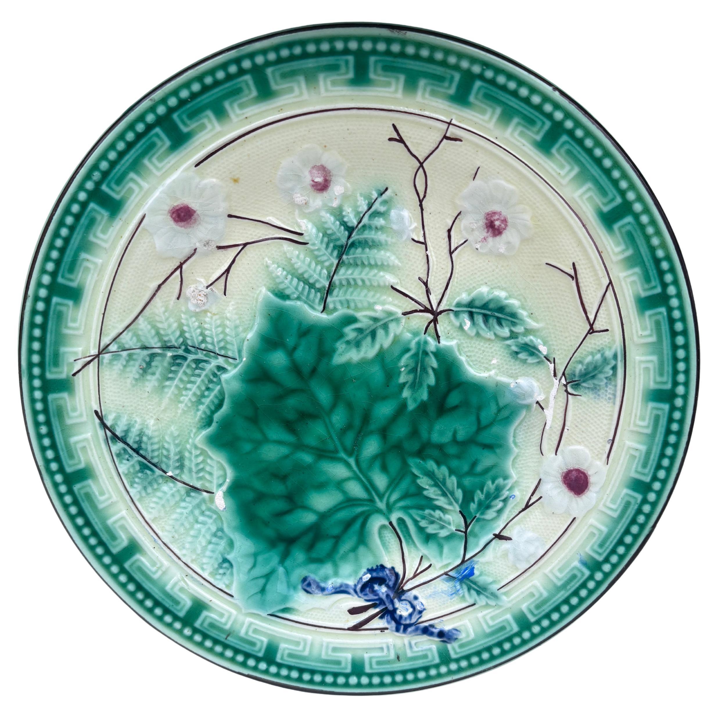 German Majolica Leaves 
Ferns Plate, Circa 1890 For Sale