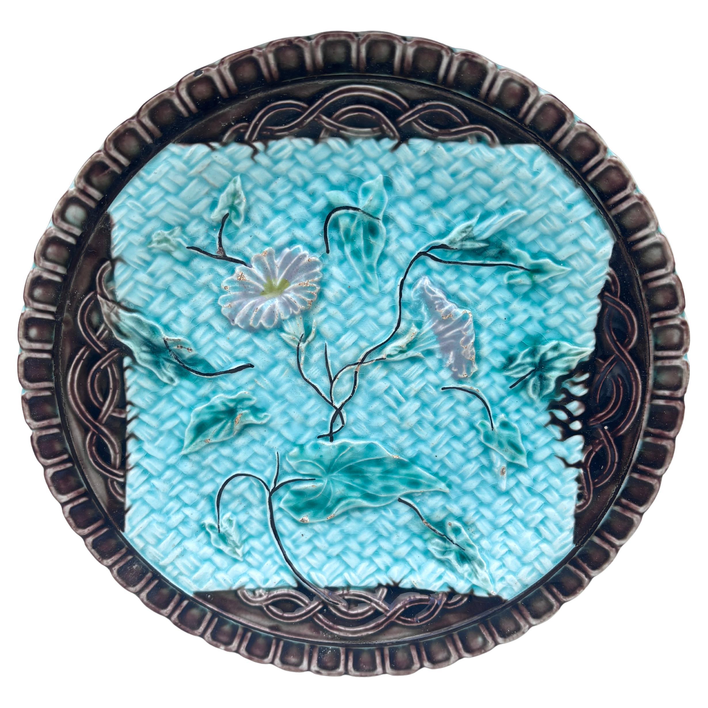 German Majolica Morning Glory Plate Circa 1900 For Sale