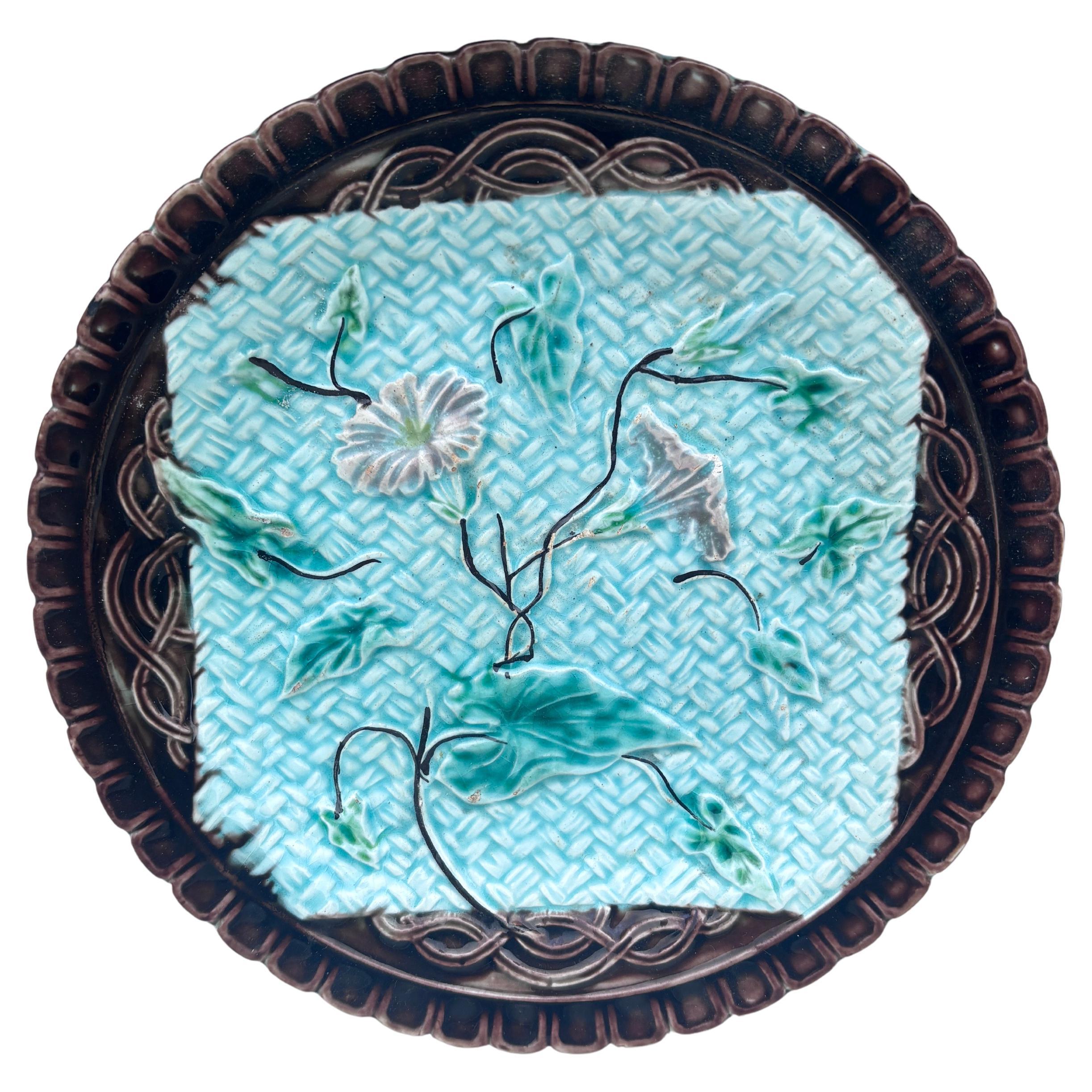 German Majolica Morning Glory Plate Circa 1900