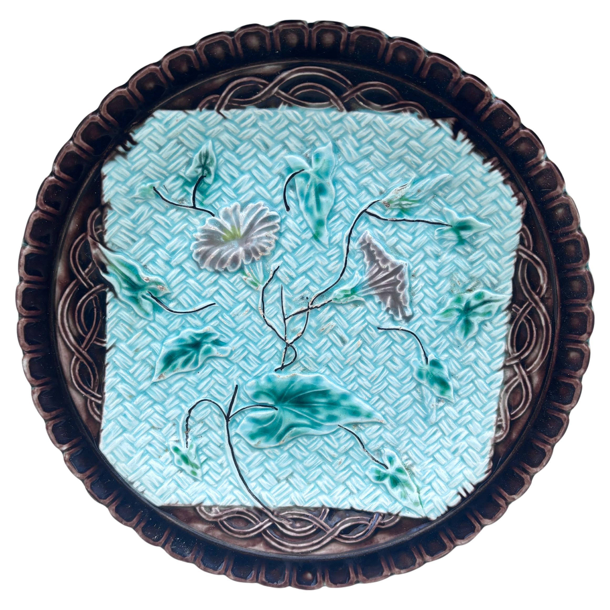 German Majolica Morning Glory Plate Circa 1900