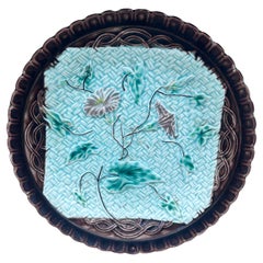 German Majolica Morning Glory Plate Circa 1900 Antique German Majolica Morning Glory Plate Circa 1900