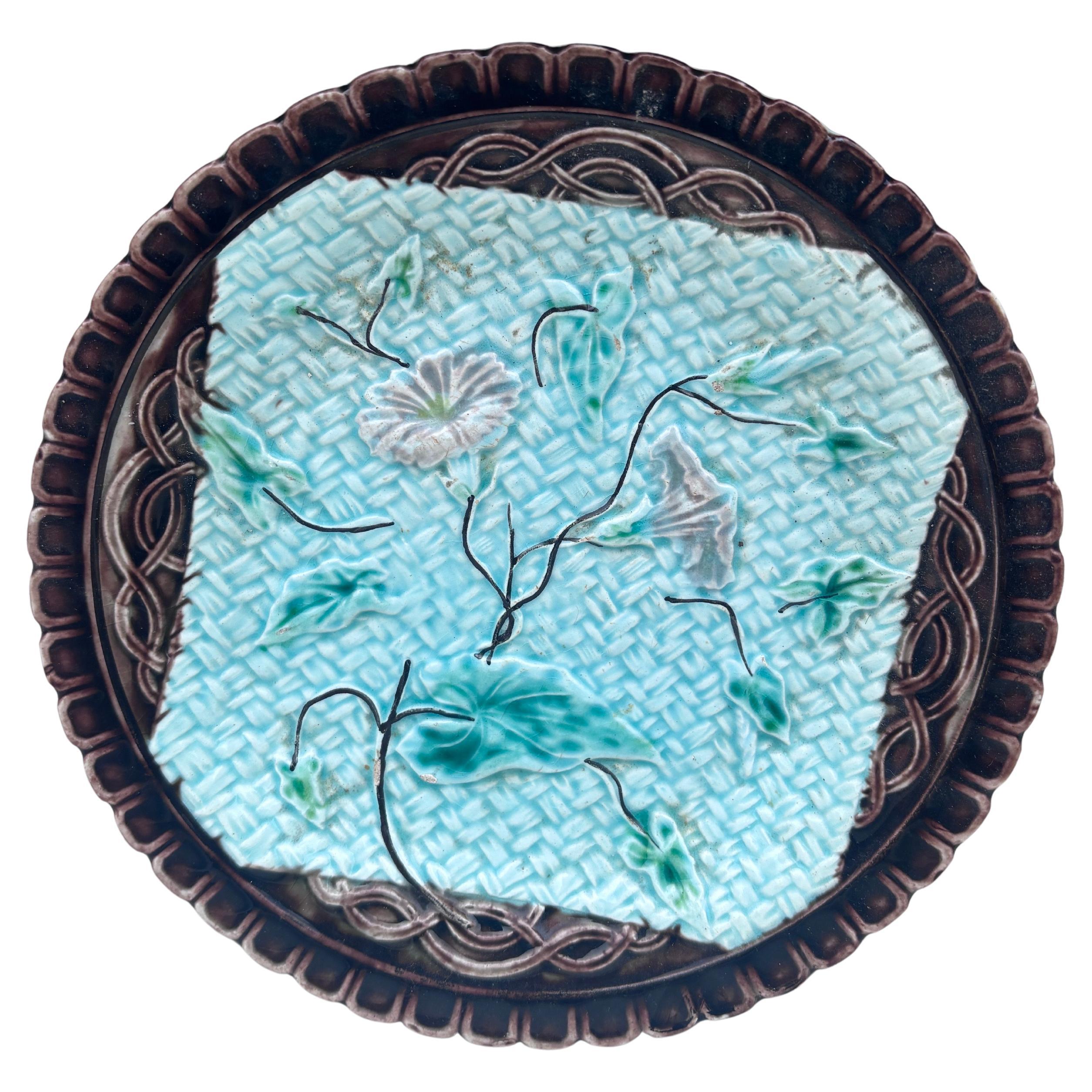 German Majolica Morning Glory Plate Circa 1900