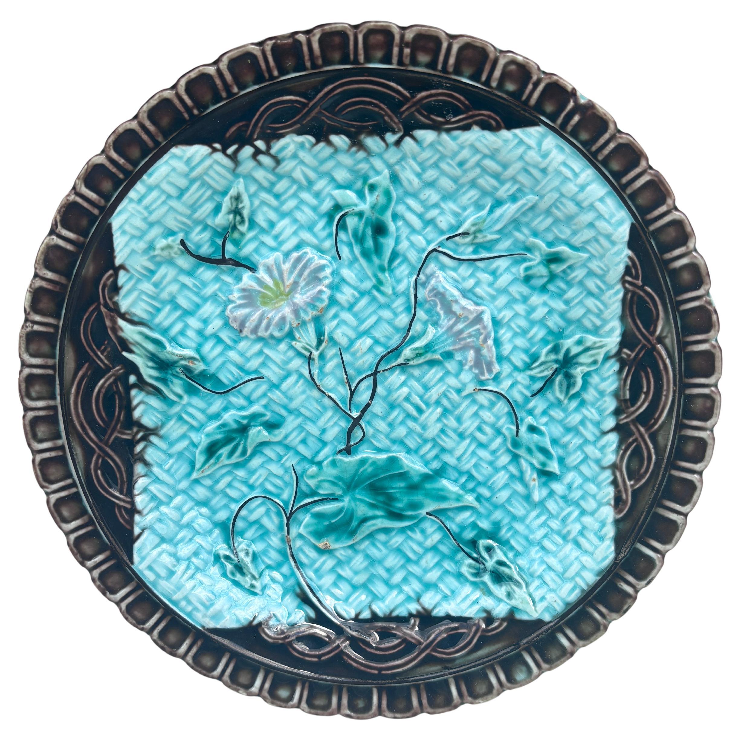 German Majolica Morning Glory Plate Circa 1900