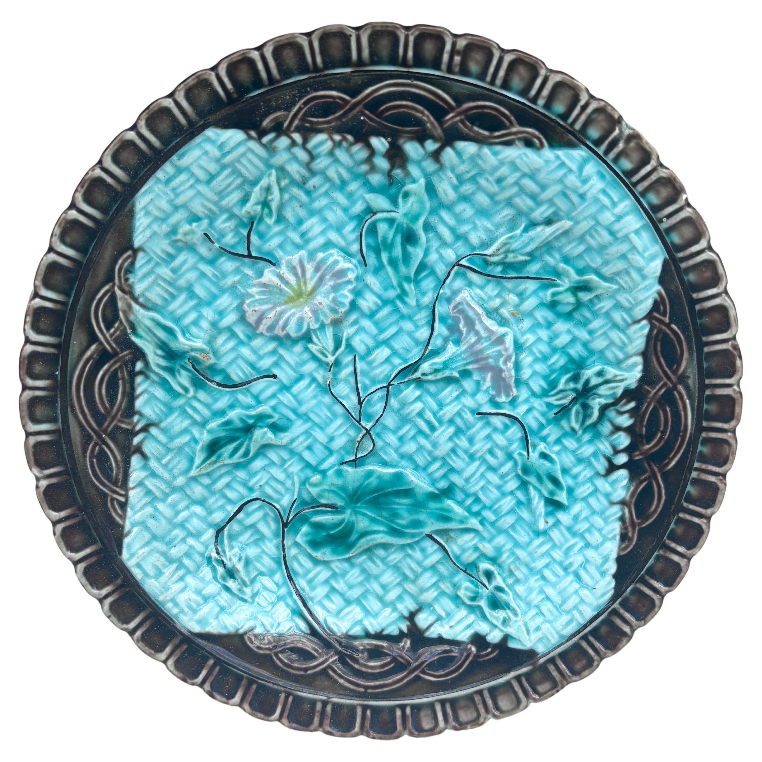 German Majolica Morning Glory Plate Circa 1900 For Sale