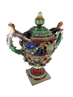German Majolica Multicolored Urn Circa 1800