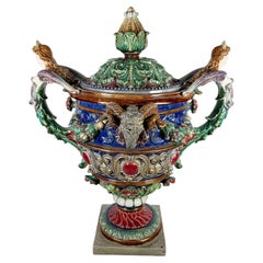 German Majolica Multicolored Urn Circa 1800