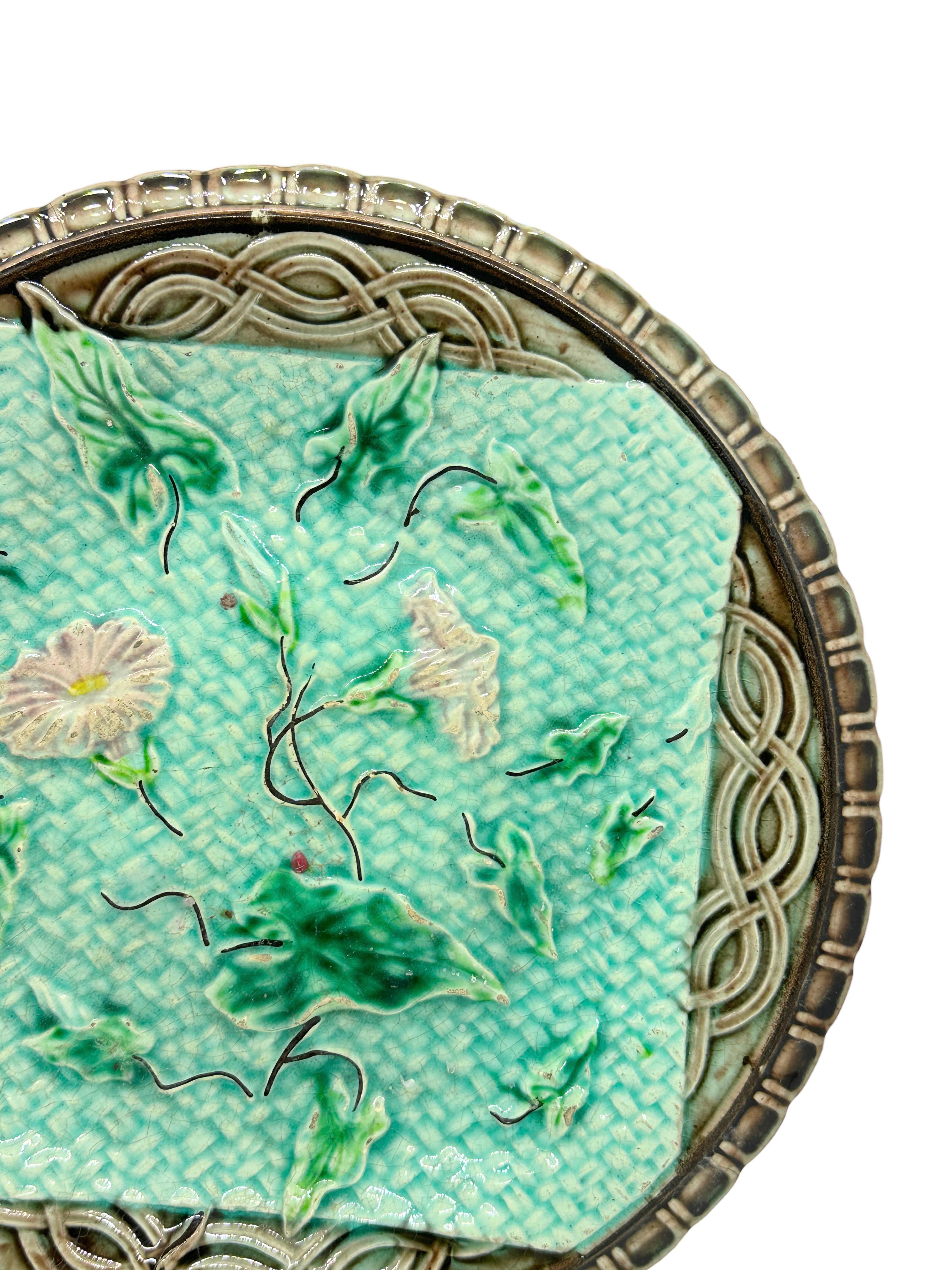 German Majolica Plate with Morning Glory, circa 1900 For Sale 6