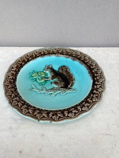German Majolica Squirrel Plate Circa 1900