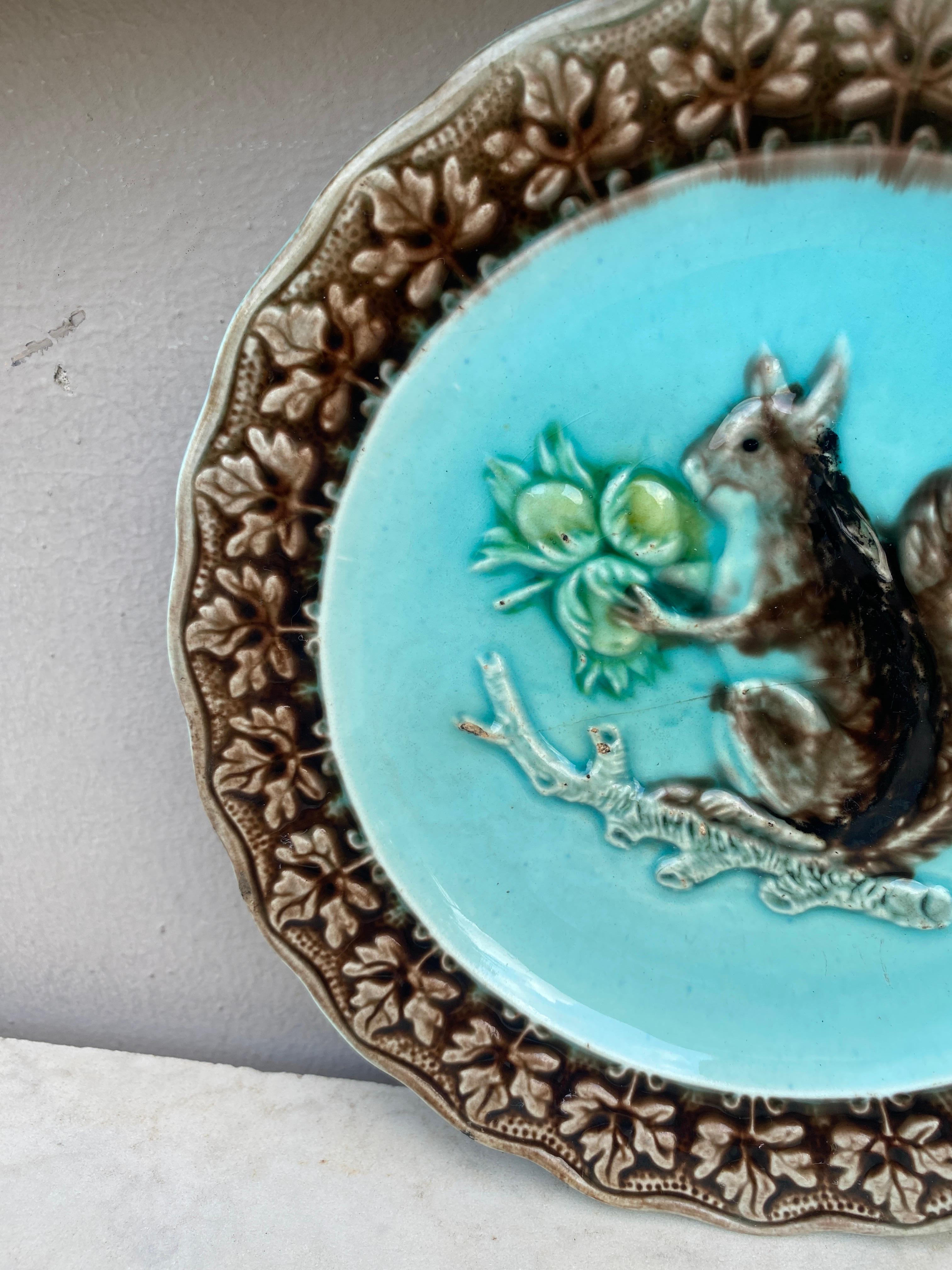 Rustic German Majolica Squirrel Plate Circa 1900