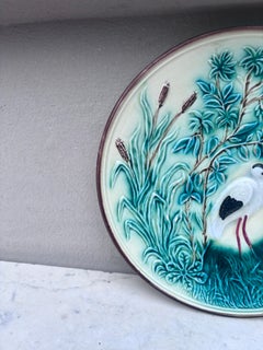 German Majolica Stork Plate, circa 1900