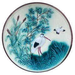 German Majolica Stork Plate, circa 1900