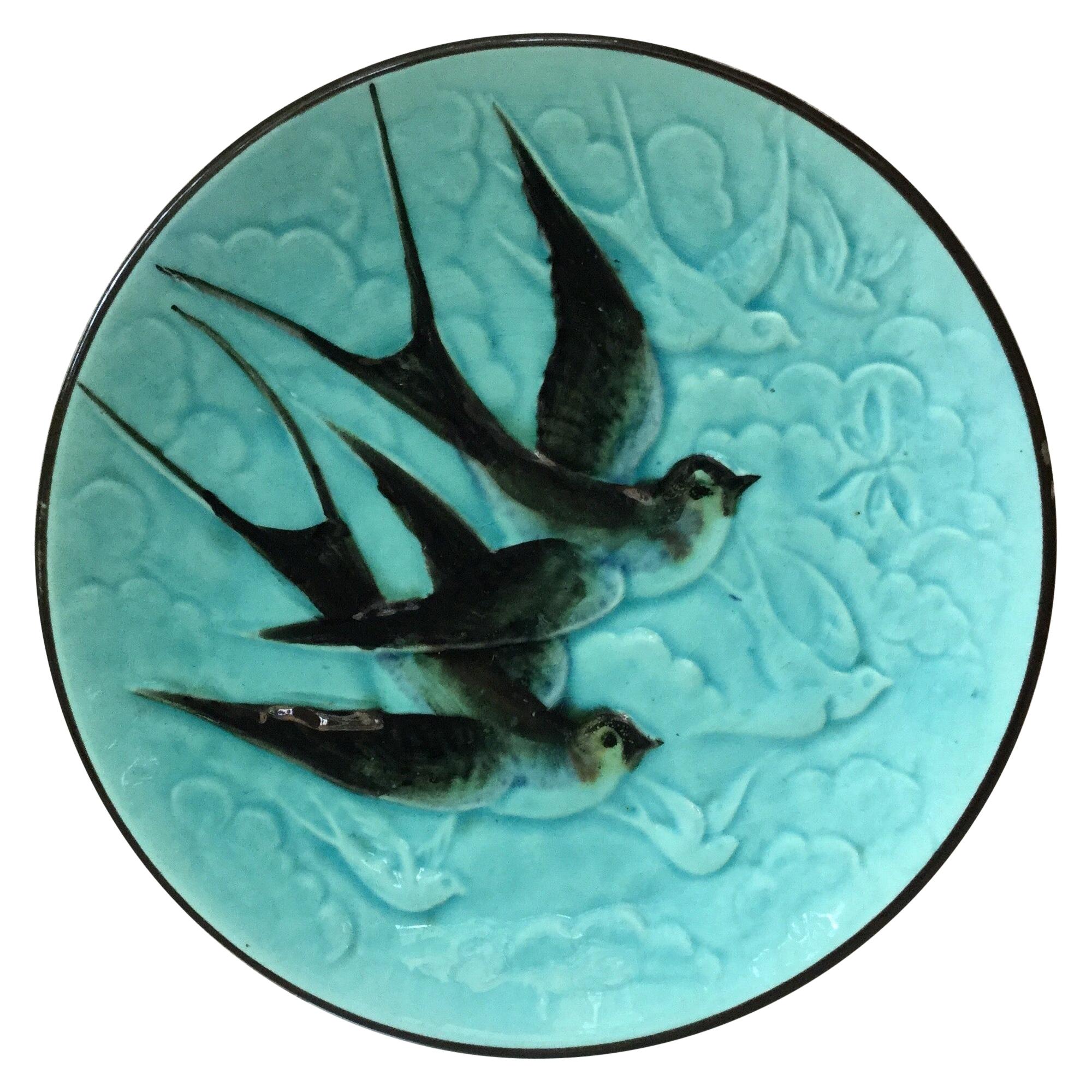 German Majolica Swallow Plate, circa 1900