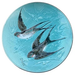 German Majolica Swallows Plate, circa 1900