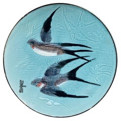 German Majolica Swallows Plate, circa 1900