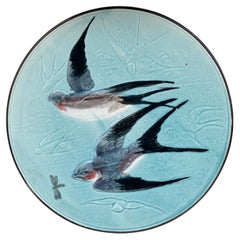 German Majolica Swallows Plate, circa 1900