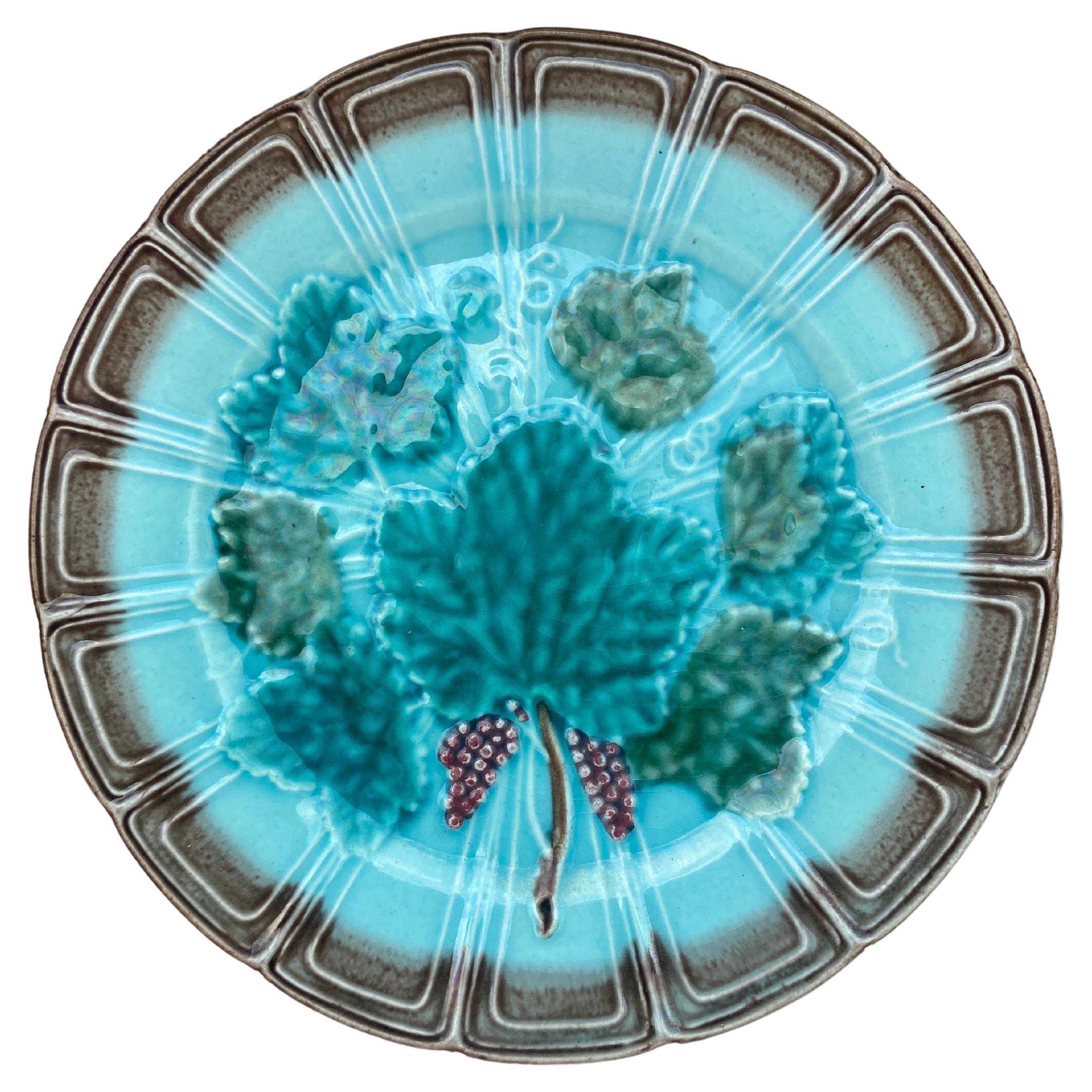 German Majolica Vine Leaves Plate Circa 1890