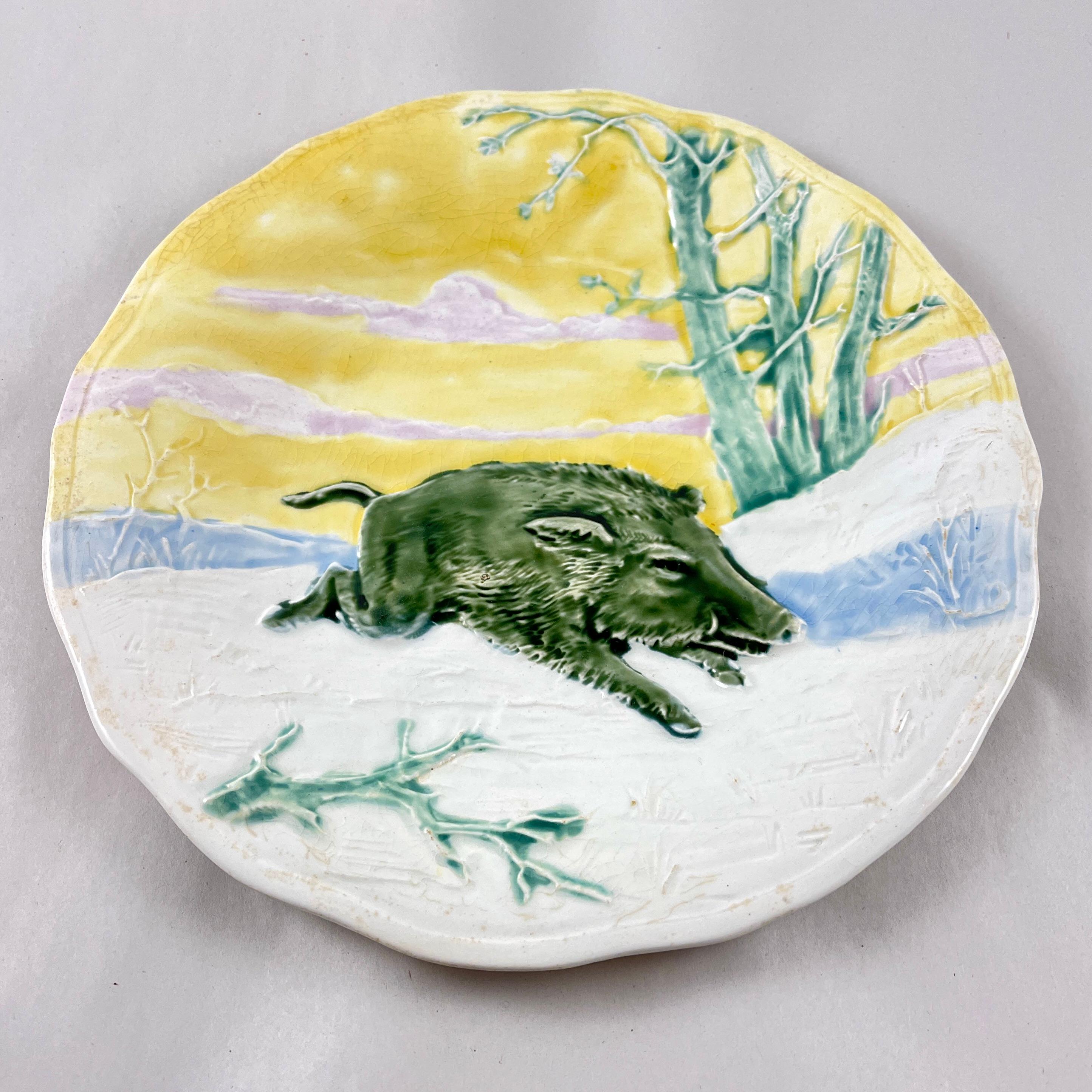 Plato de mayólica alemana Jabalí Alemán en venta