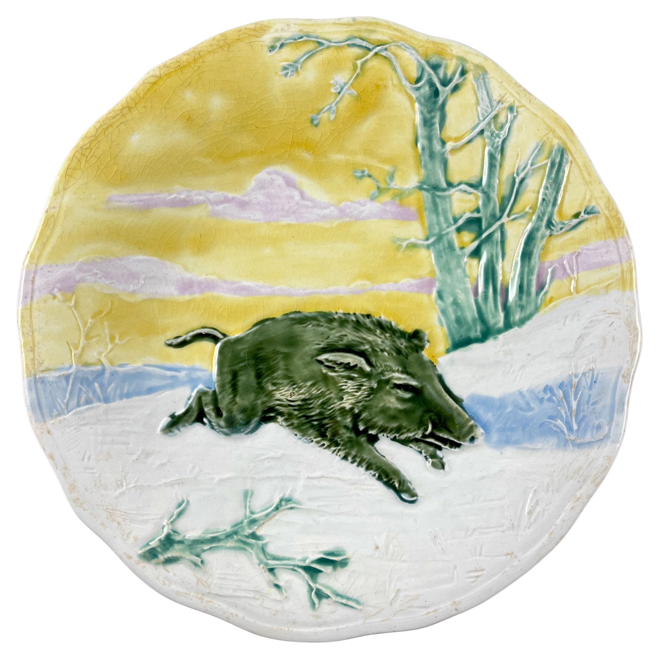 German Majolica Wild Boar Plate