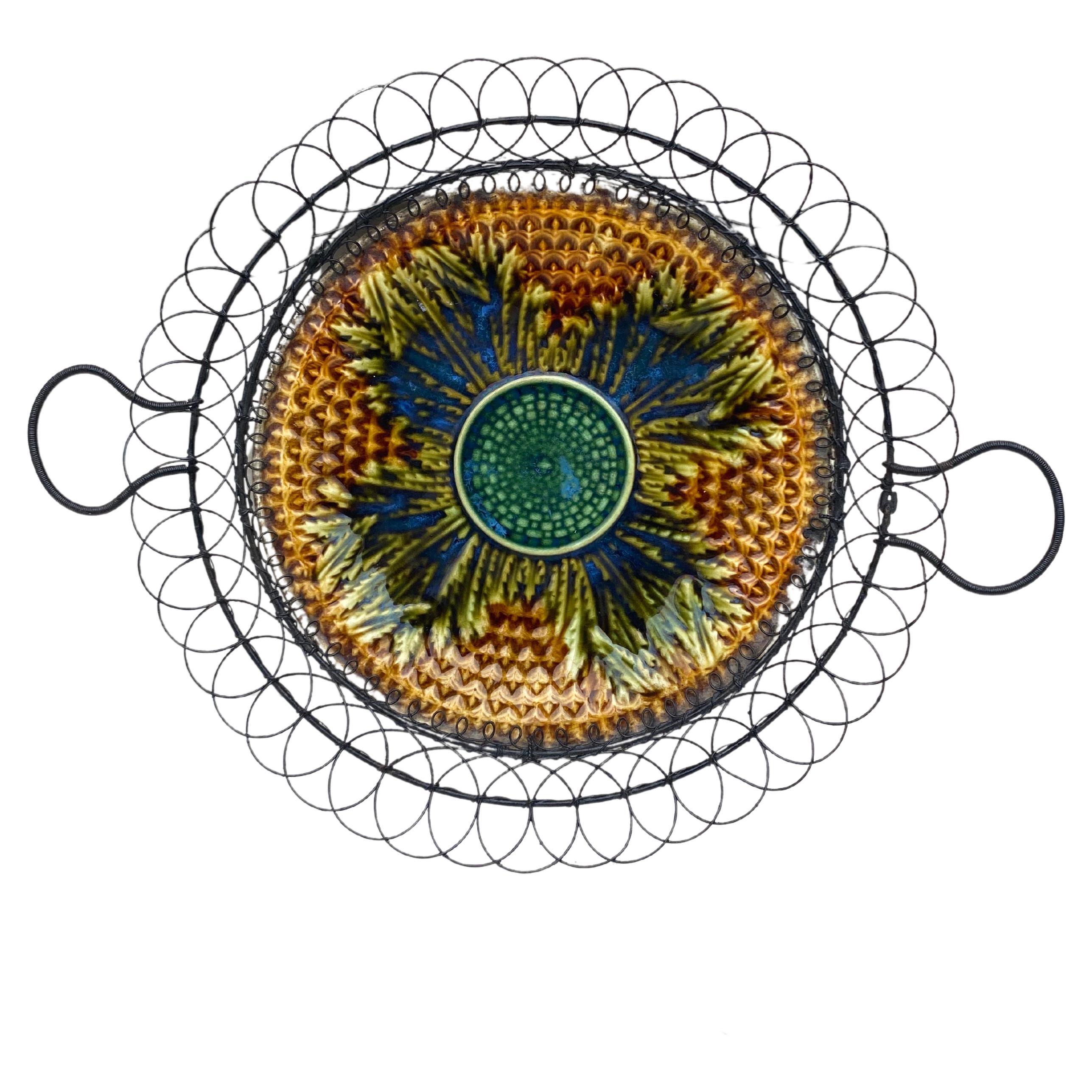 German Majolica Wire Leaves Basket, circa 1900