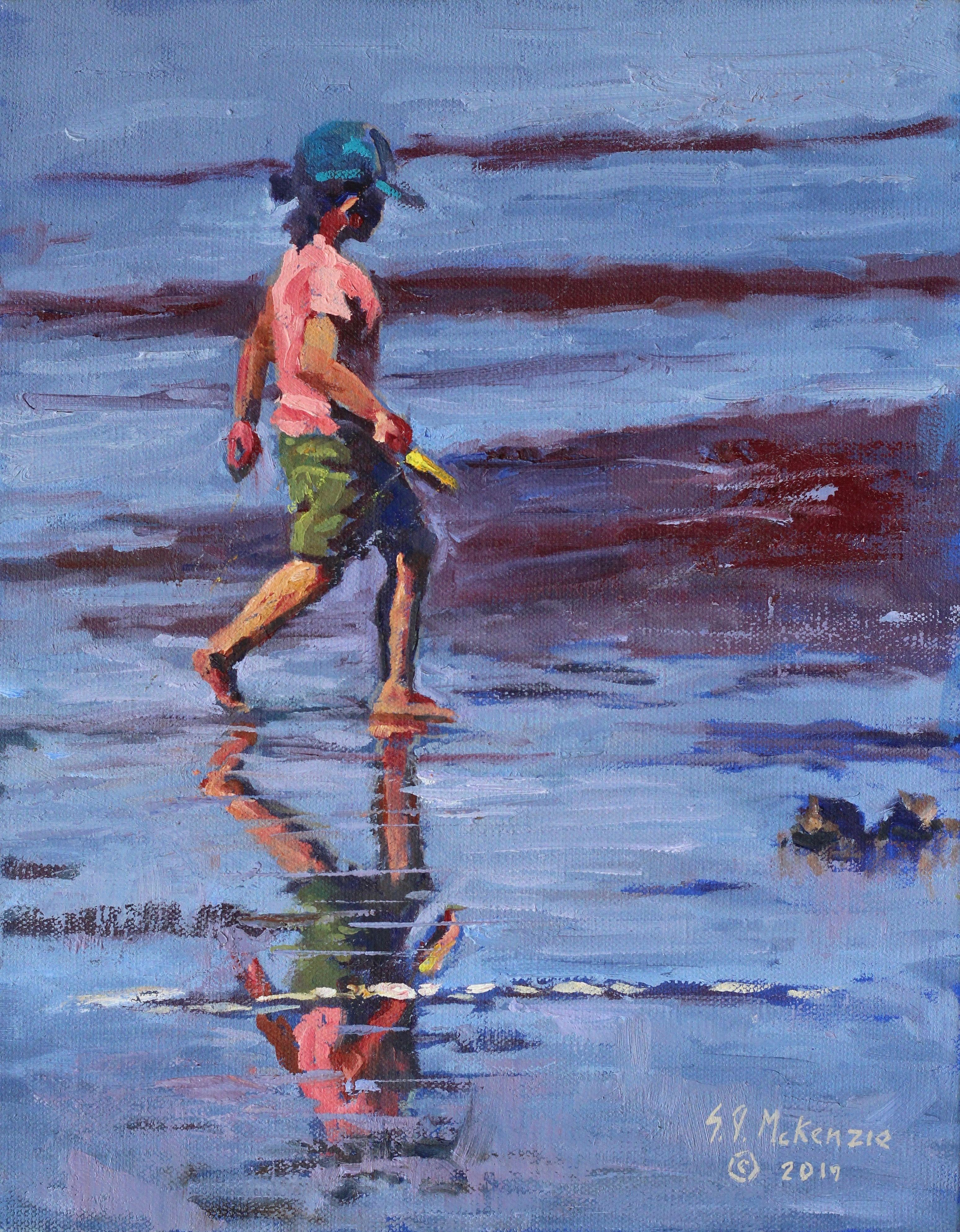 An innocent girl playing on the beach. :: Painting :: Impressionist :: This piece comes with an official certificate of authenticity signed by the artist :: Ready to Hang: Yes :: Signed: Yes :: Signature Location: Lower right :: Canvas :: Portrait