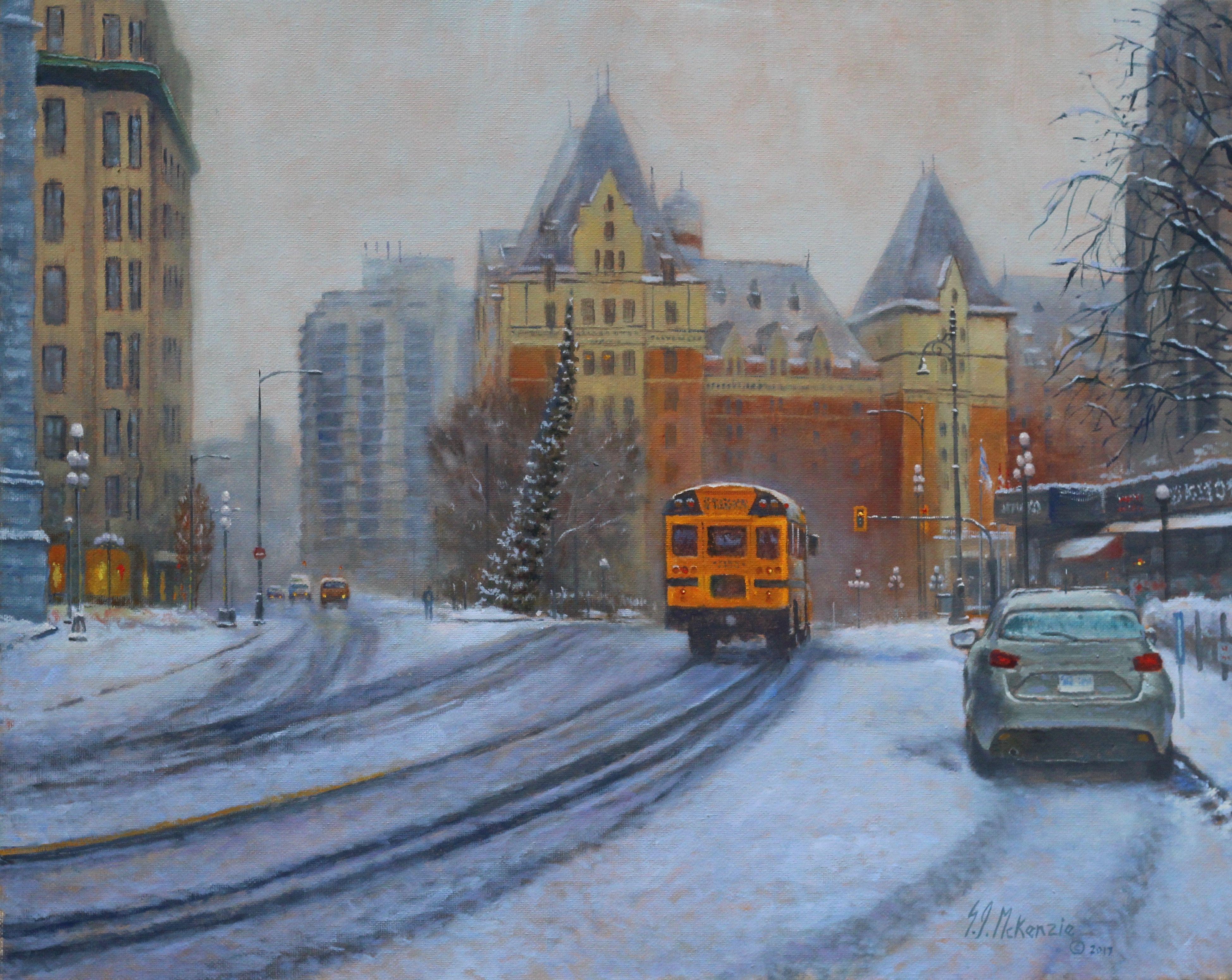 Walking the streets of Victoria during the winter months is very inspiring for an artist. This time of year to see snow on the ground is very rare, however, when is snowing can be very scenic and is full of contrast, such as this one. The white