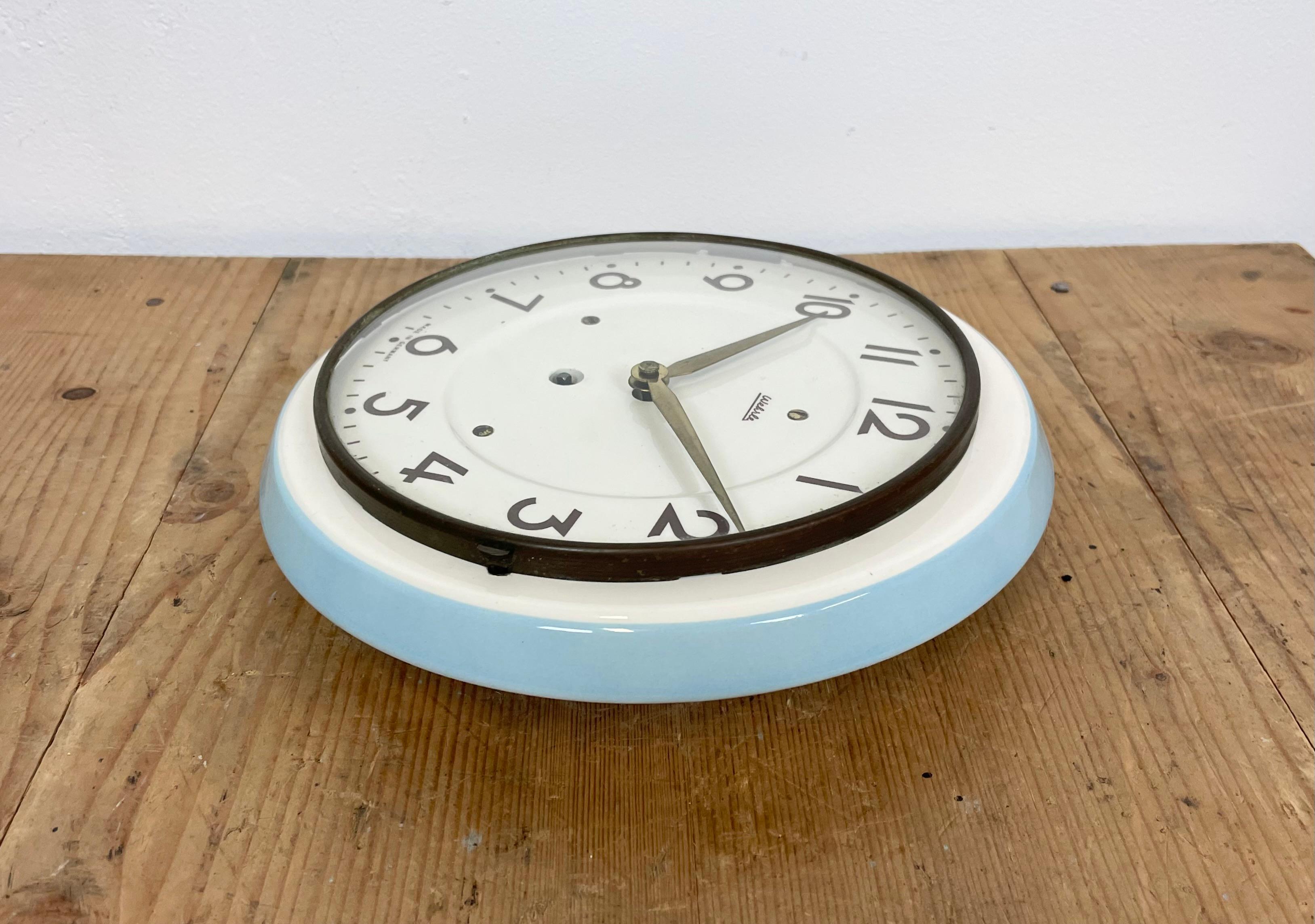 German Mechanical Ceramic Wall Clock from Wehrle, 1960s 3