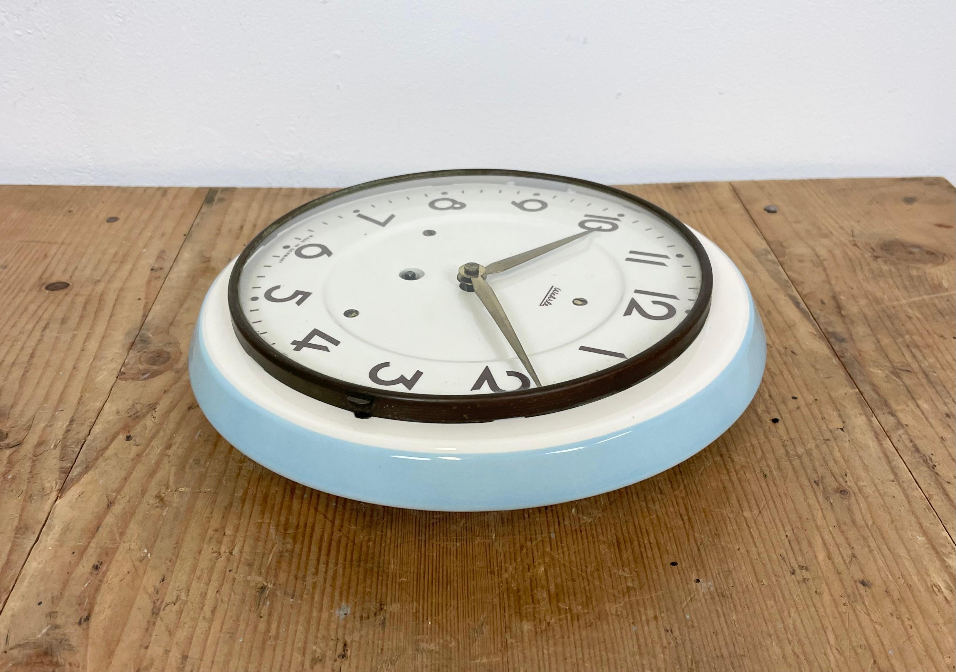 German Mechanical Ceramic Wall Clock from Wehrle, 1960s 2