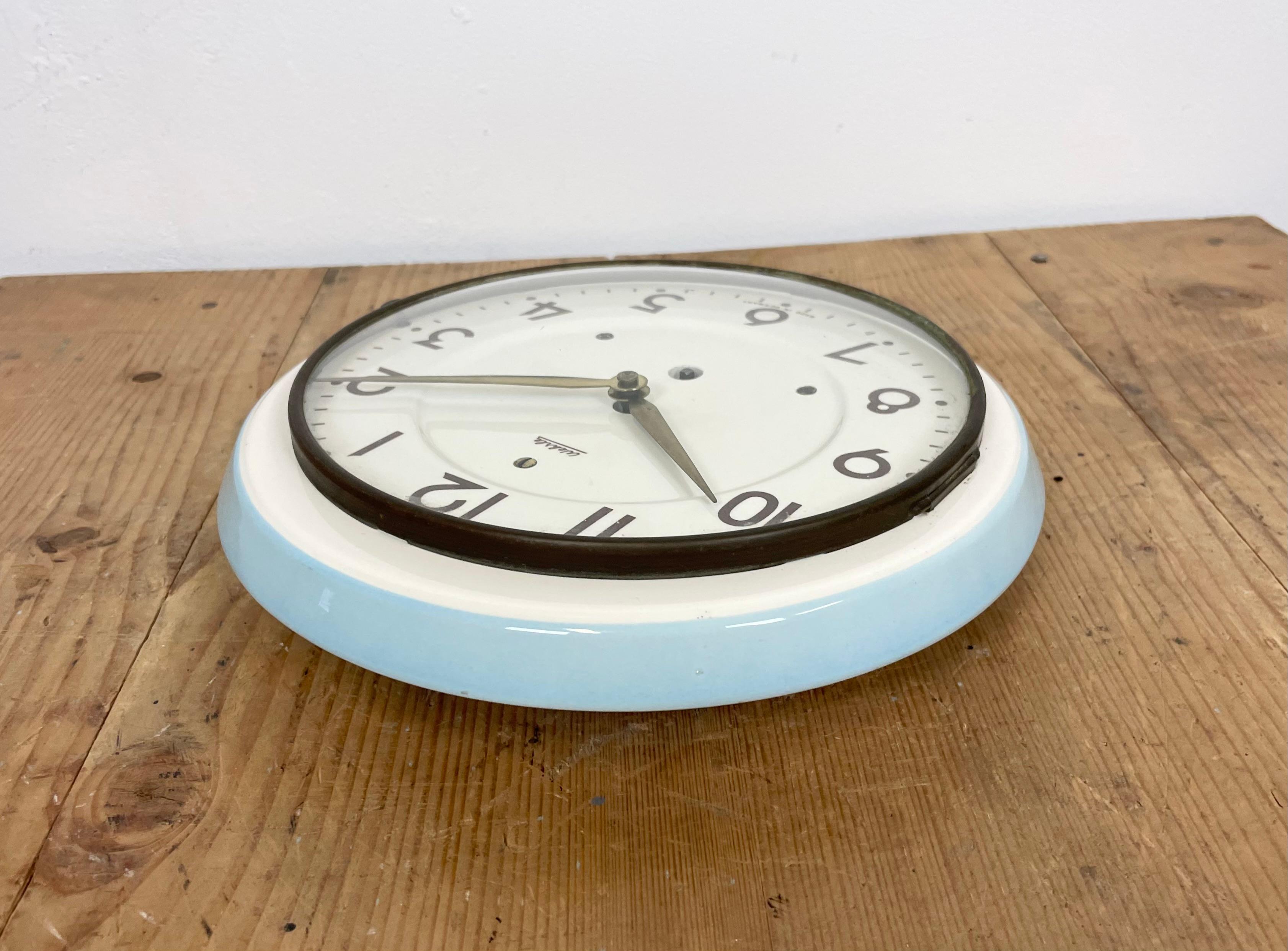 German Mechanical Ceramic Wall Clock from Wehrle, 1960s 3