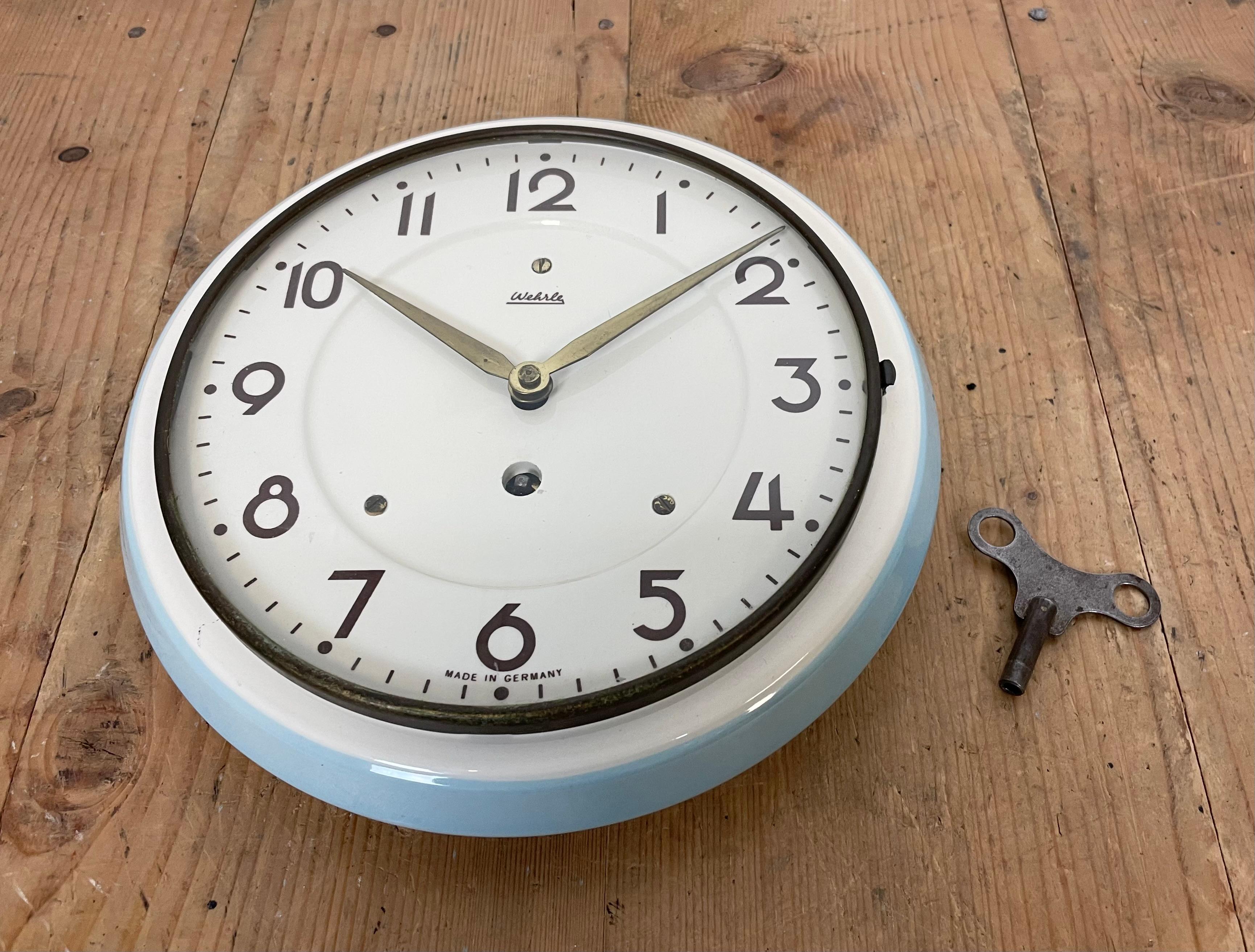 German Mechanical Ceramic Wall Clock from Wehrle, 1960s 5