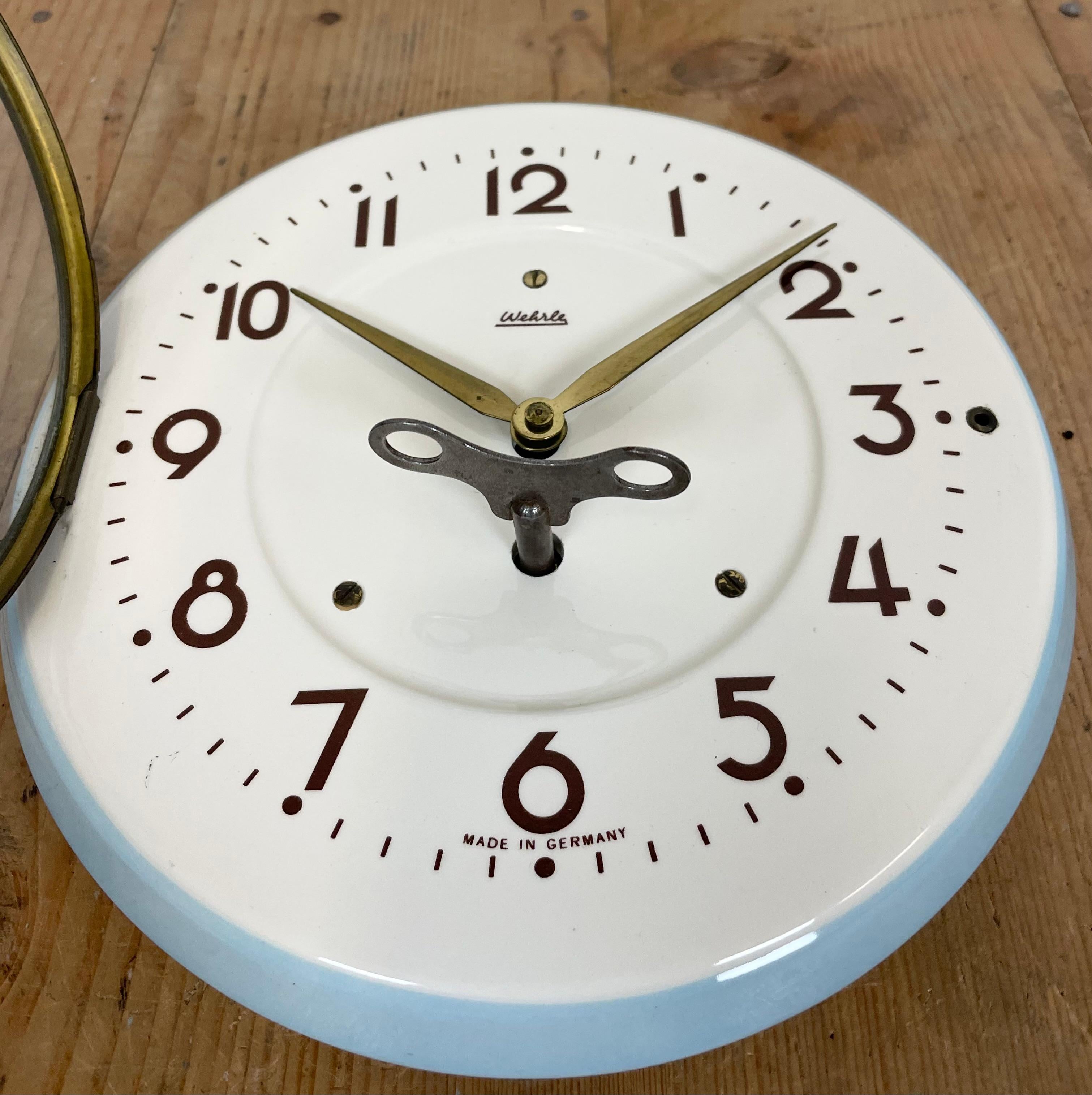 German Mechanical Ceramic Wall Clock from Wehrle, 1960s 6