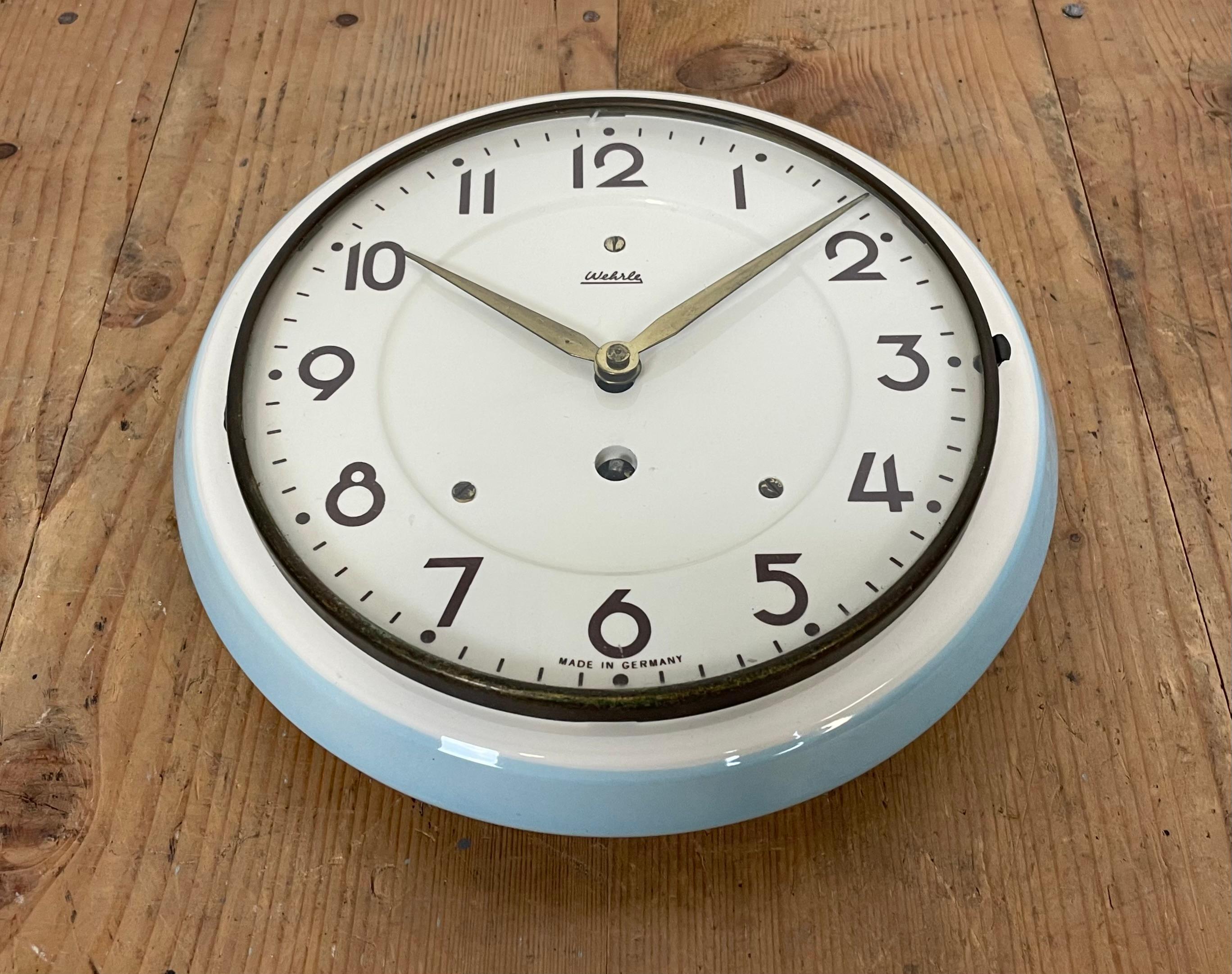 Industrial German Mechanical Ceramic Wall Clock from Wehrle, 1960s