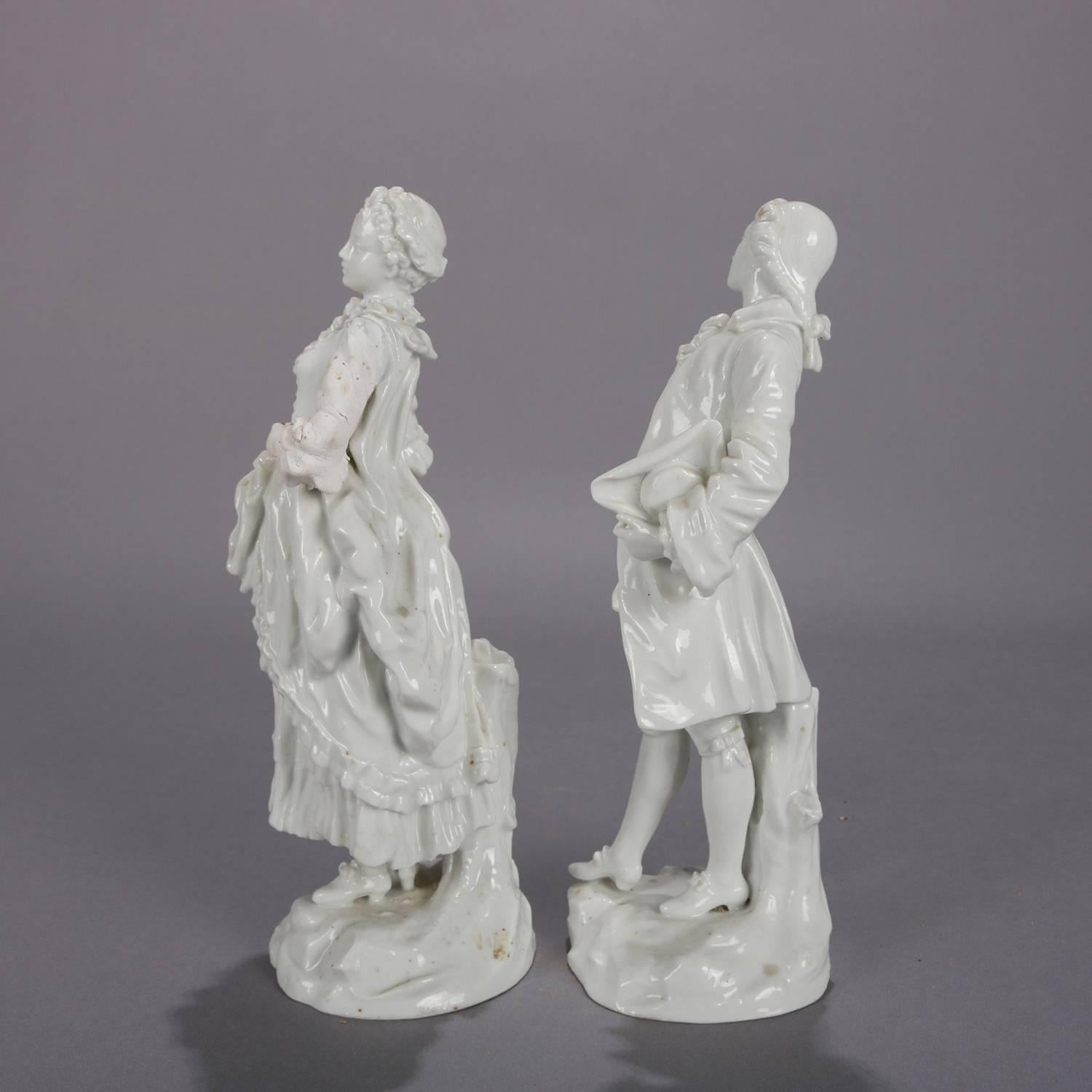 Glazed German Meissen Blanc de Chine Style Porcelain Figures, Courting Couple