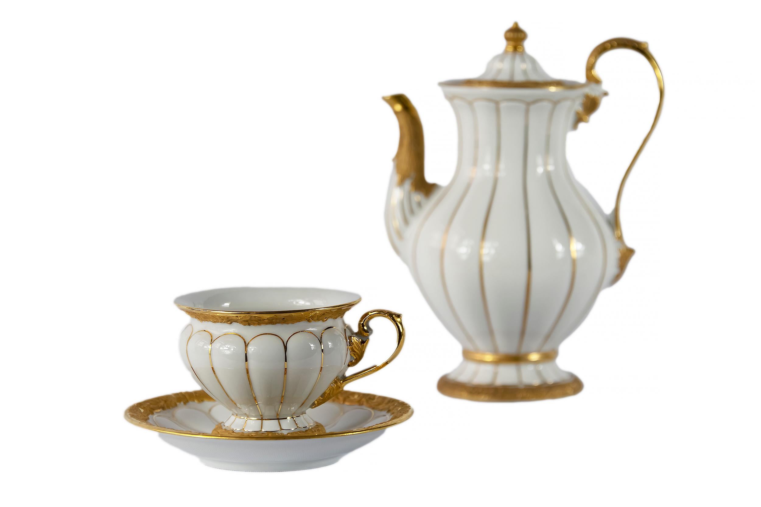 20th Century German Meissen Gilt Porcelain Coffee Set for 2 Persons