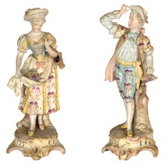 German Meissen Porcelain Couple Figurines, 19th Century